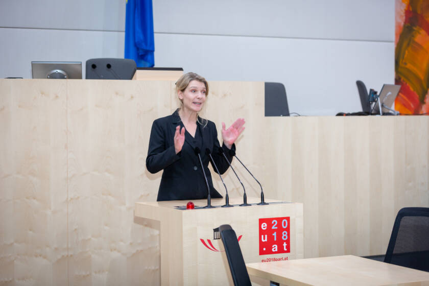 Maria Stern, Initiatorin des THANKS DAY spricht 2025 auf der UN-Frauenkonferenz.