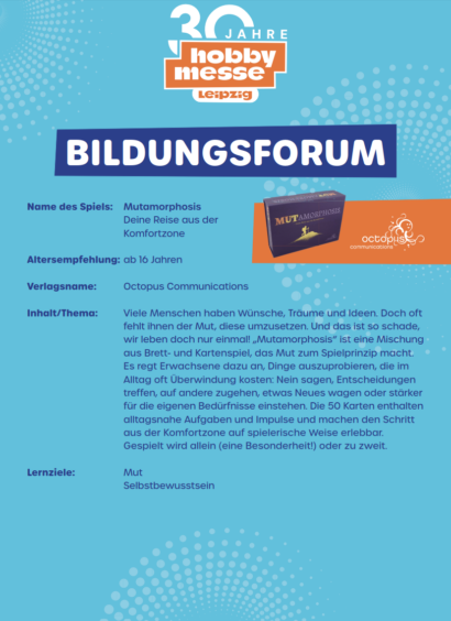 Mutamorphosis im Bildungsforum der Hobbymesse Leipzig 2026 (Plakat)